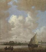 Jan van Goyen A River Scene, with a Hut on an Island. oil